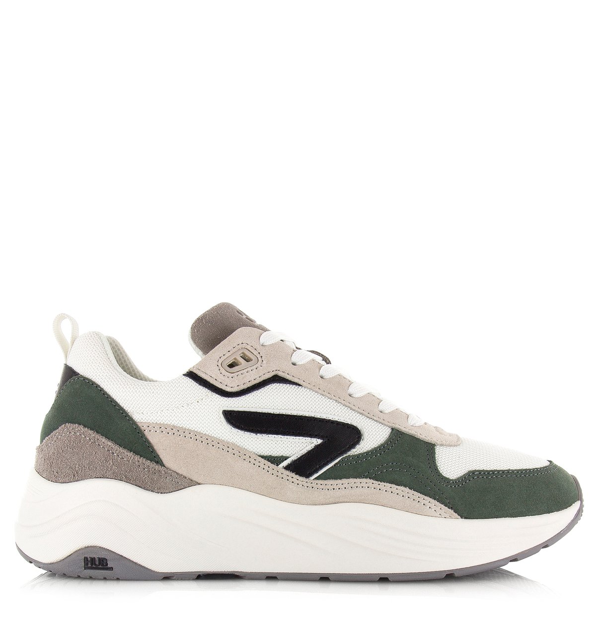 HUB Glide white black sage green grey Suede Heren