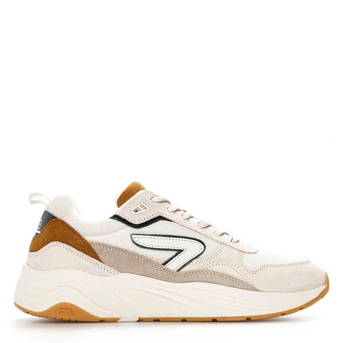 HUB Glide off white cognac Dark Coffee Suede Heren