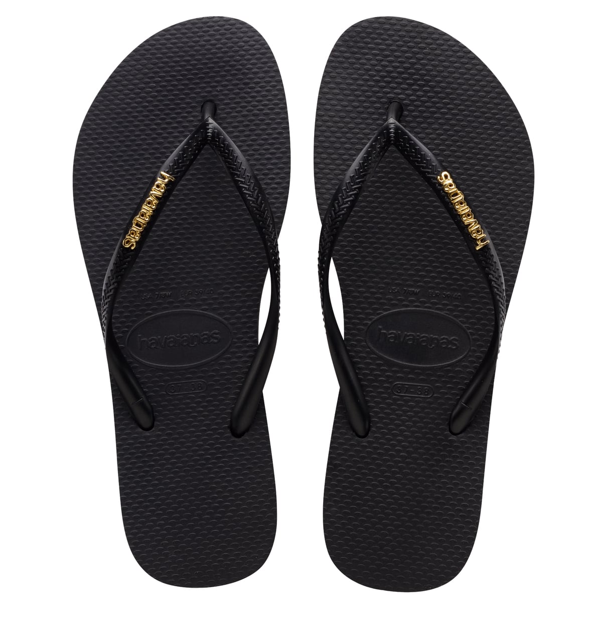 Havaianas Slim Logo Metallic black/gold Rubber Dames – Zwart