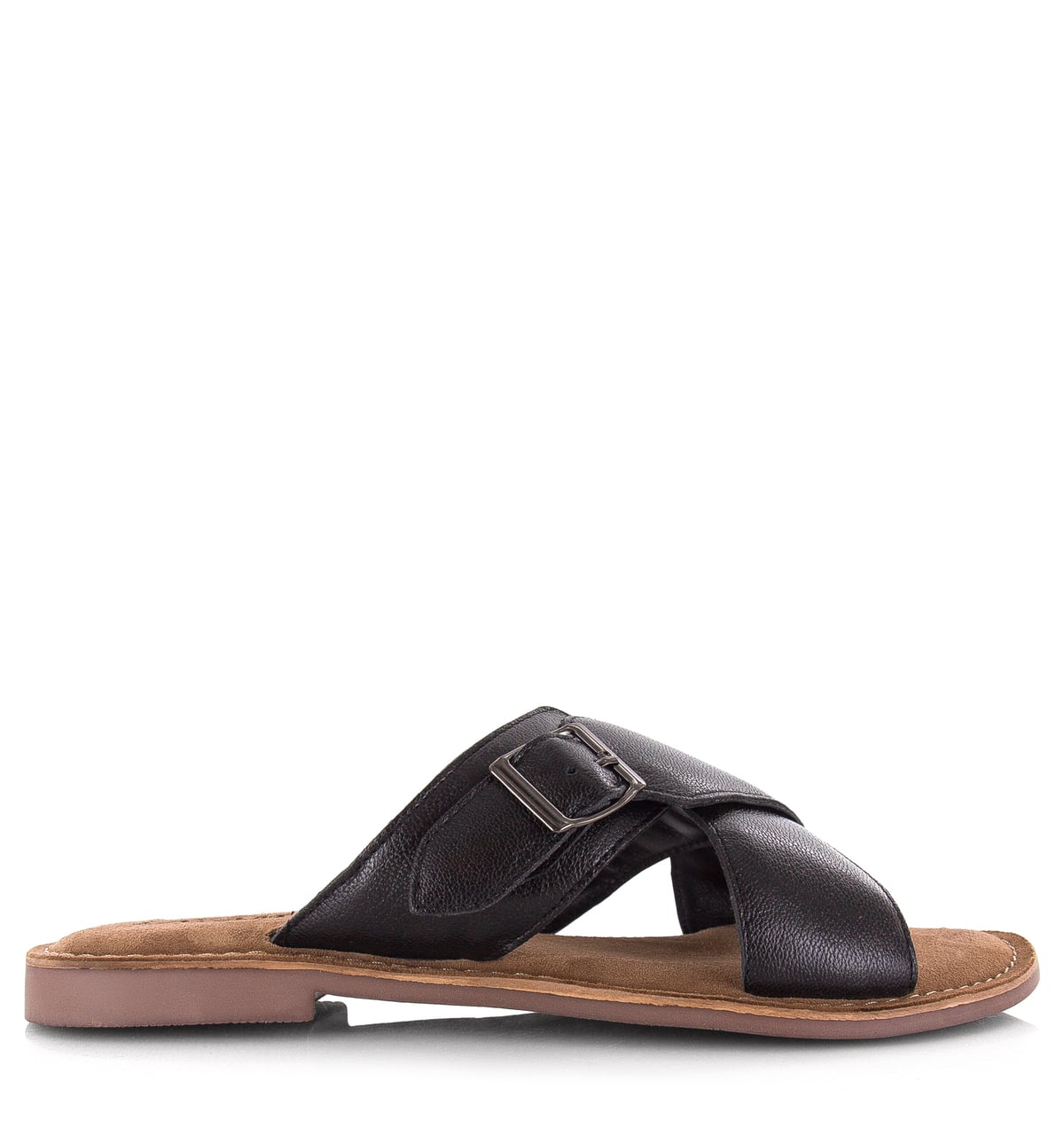 Lazamani - Leren mules black met gekruis Leer Dames afbeelding