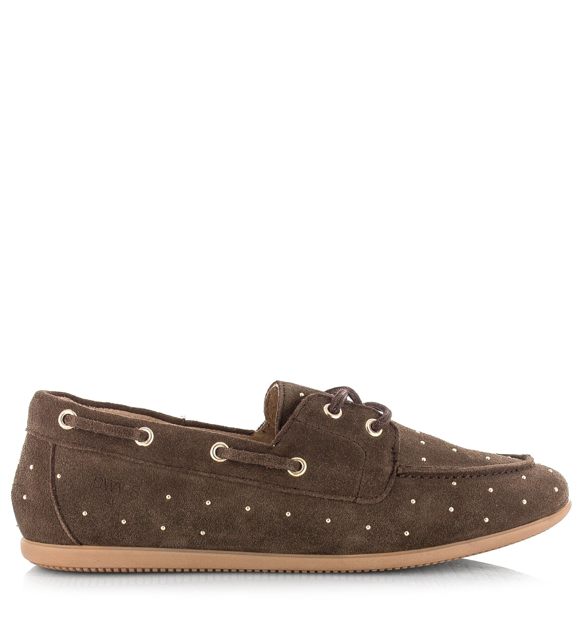 DWRS label Latty small studs dark brown Suede Dames – Bruin