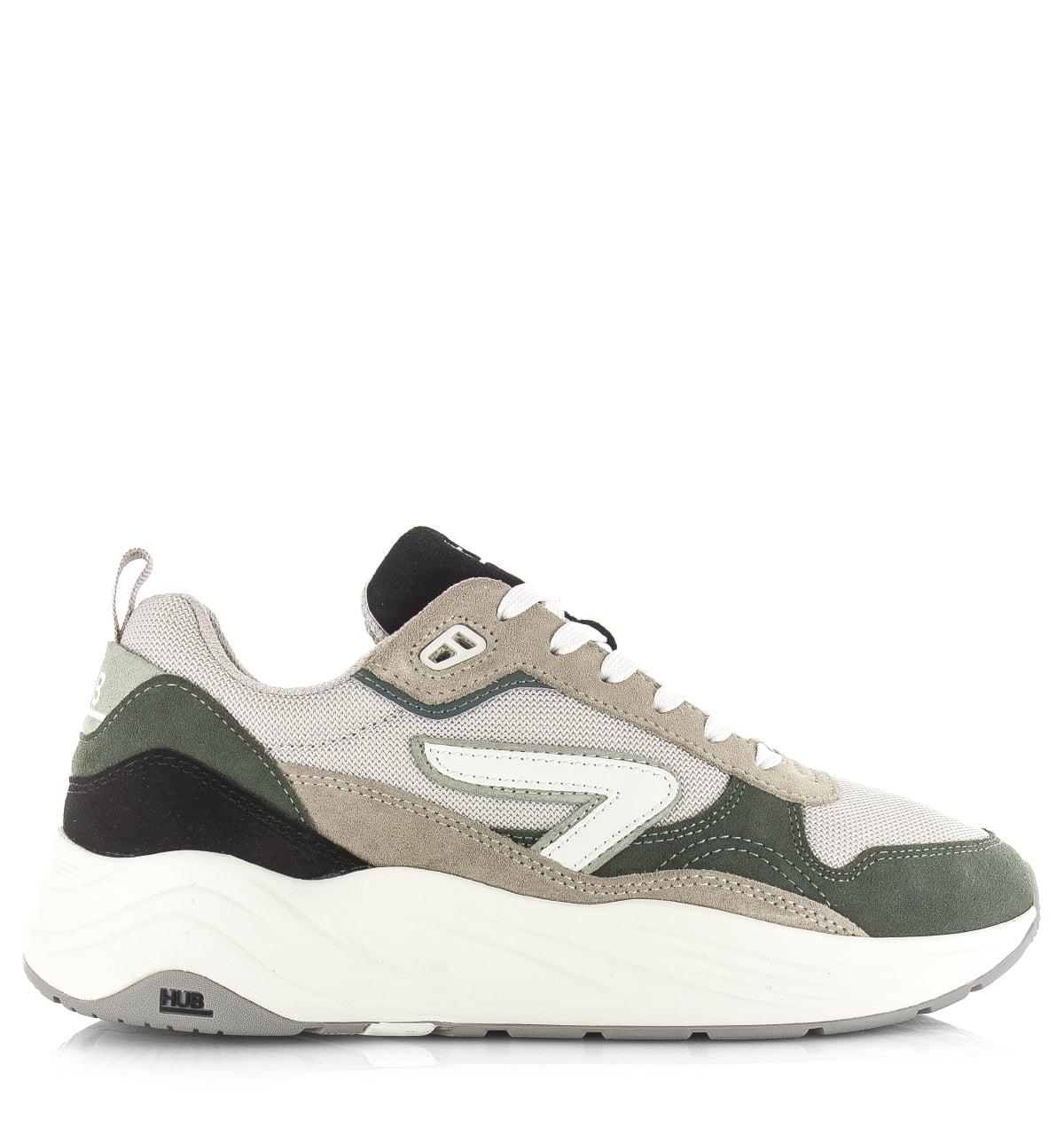 HUB GLIDE Lt Bone/Off White/Sage Green Suede Heren